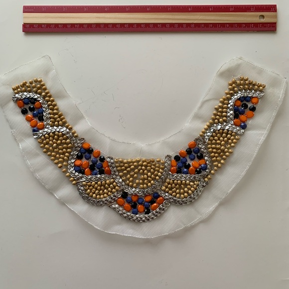 Accessories - Vintage Appliqué Decoration neckline blouse, dress sewing Orange and Blue Beads